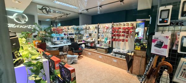 Interior de la tienda: mostrador, zona de trabajo y productos